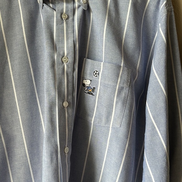 PEANUTS Blue Striped Long Sleeve Button Down Shirt - Picture 5 of 9